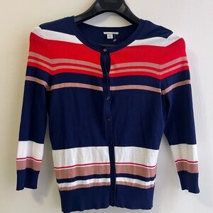 Halogen Striped Navy and Red Women's Sweater Office Casual Cardigan Size Small